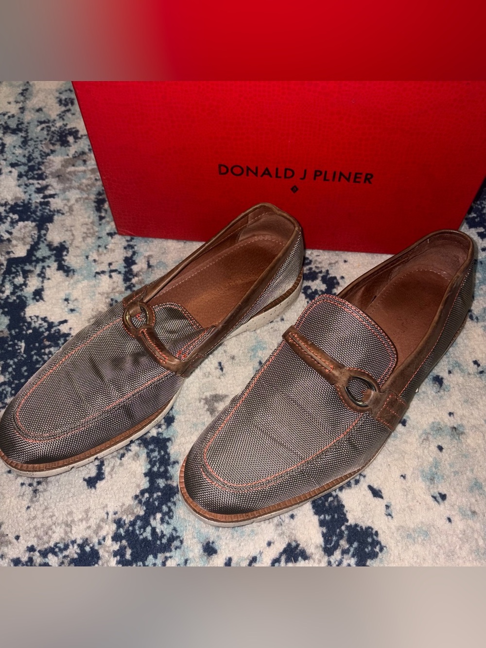 Donald J Pliner Khaki & Brown Leather Bit Slip-On Loafers